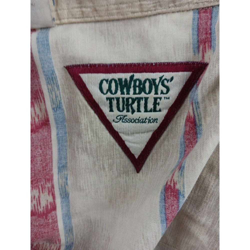Vintage Cowboys Turtle Shirt Adult  XLarge XL Blue Red Stripe Western Cotton Men